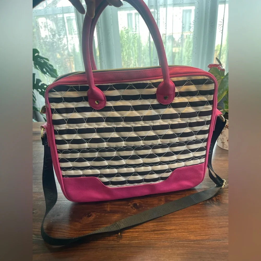 Betsey Johnson Pink and Black Quilted Laptop Bag